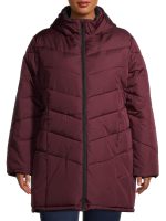 Big Chill Women's Plus Size Hooded Puffer Coat with Faux Sherpa Collar
