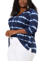 Agnes Orinda Women's Plus Size Halloween Tie Dye Stripe V Neck 3/4 Sleeve Side Slit Top - Image 4