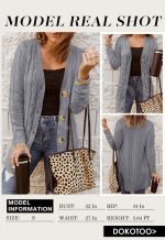 Dokotoo Womens Gray Chunky Cable Knit Casual Cardigan Solid Color Button Down Open Front Loose Sweater Outwear Size Large US 12-14 - Image 3